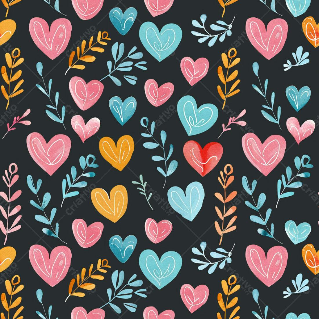 Textura floral corações coloridos para fundo