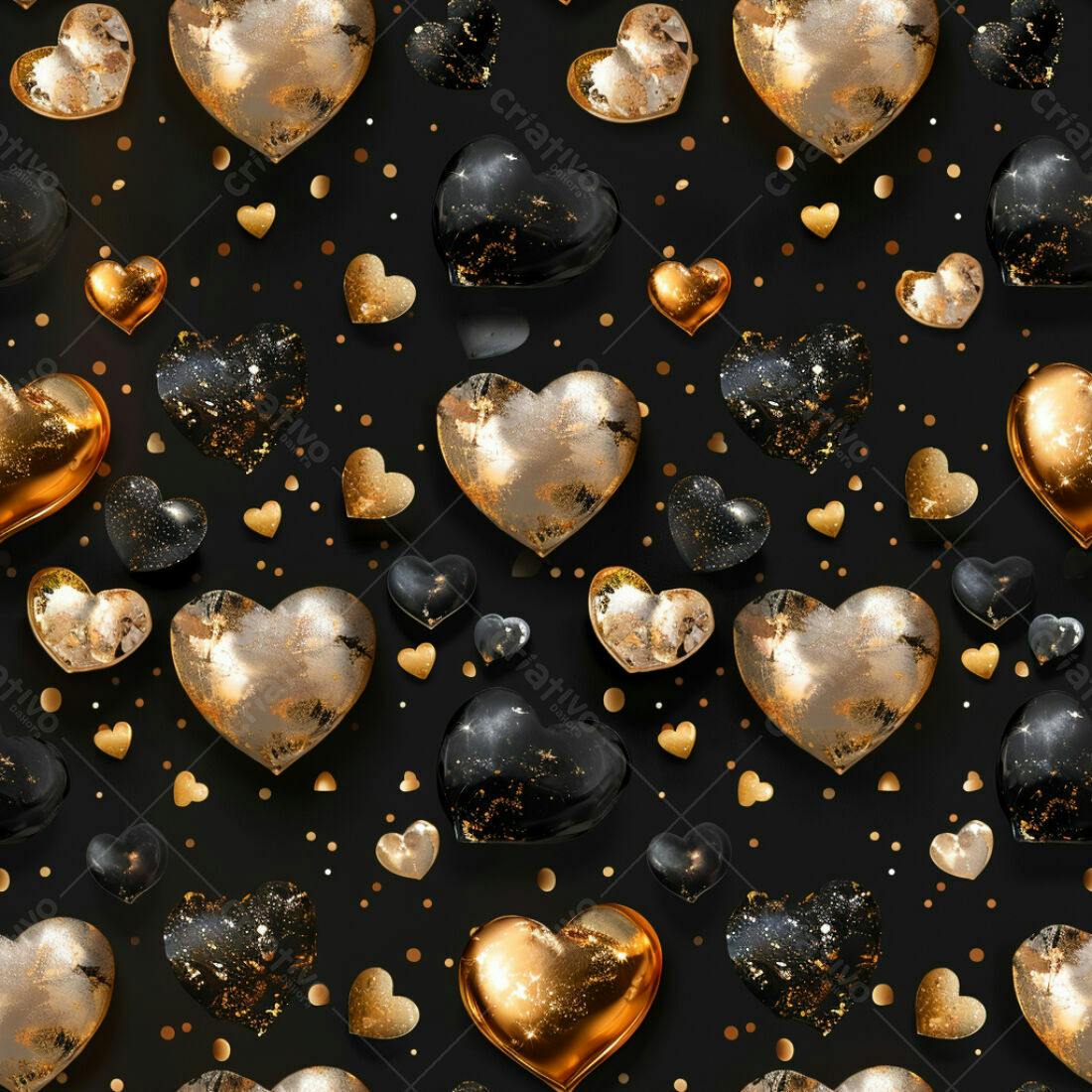 Textura corações dourados e pretos para fundo