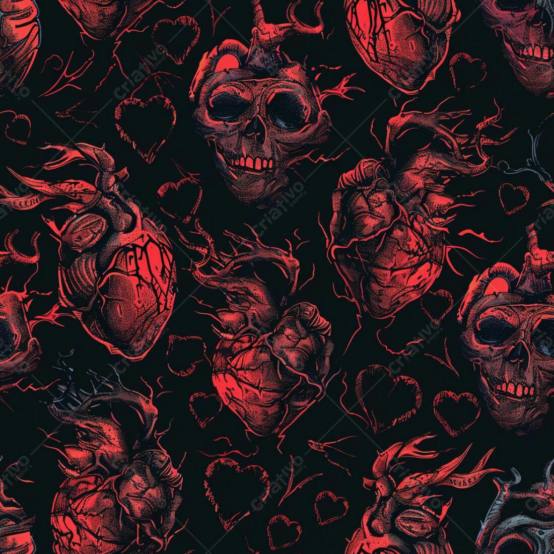 Textura Gótica Corações e Caveiras para Fundo
