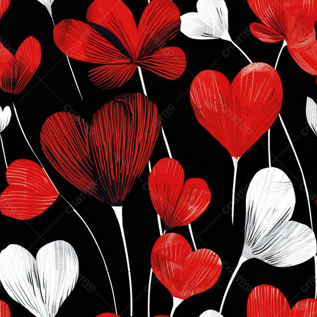 Textura floral corações vermelho e branco para fundo