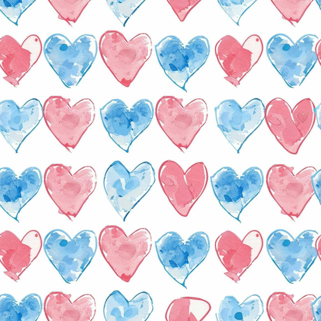 Textura corações aquarela rosa e azul para fundo