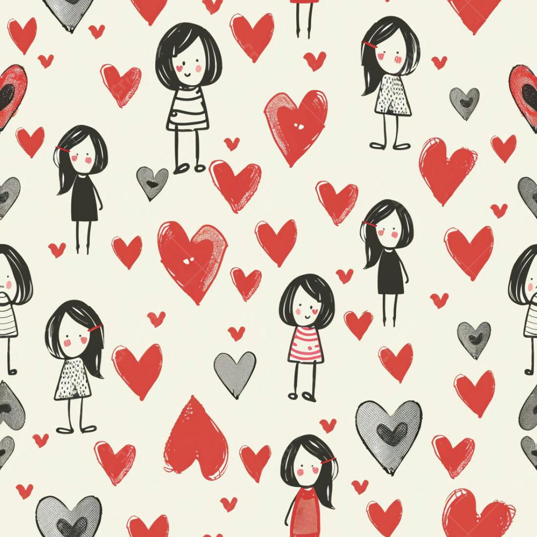 Textura Meninas e Corações para Papel de Parede