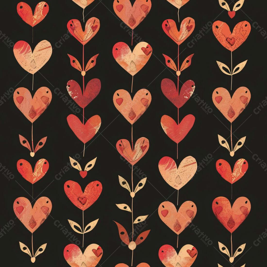 Textura floral corações vermelhos para papel de parede