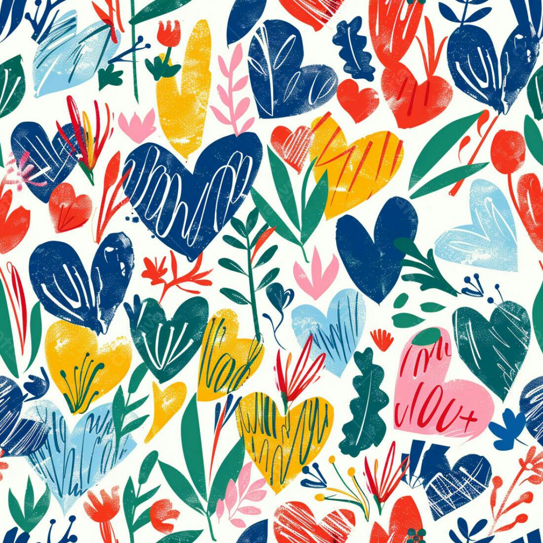 Textura floral com corações para papel de parede