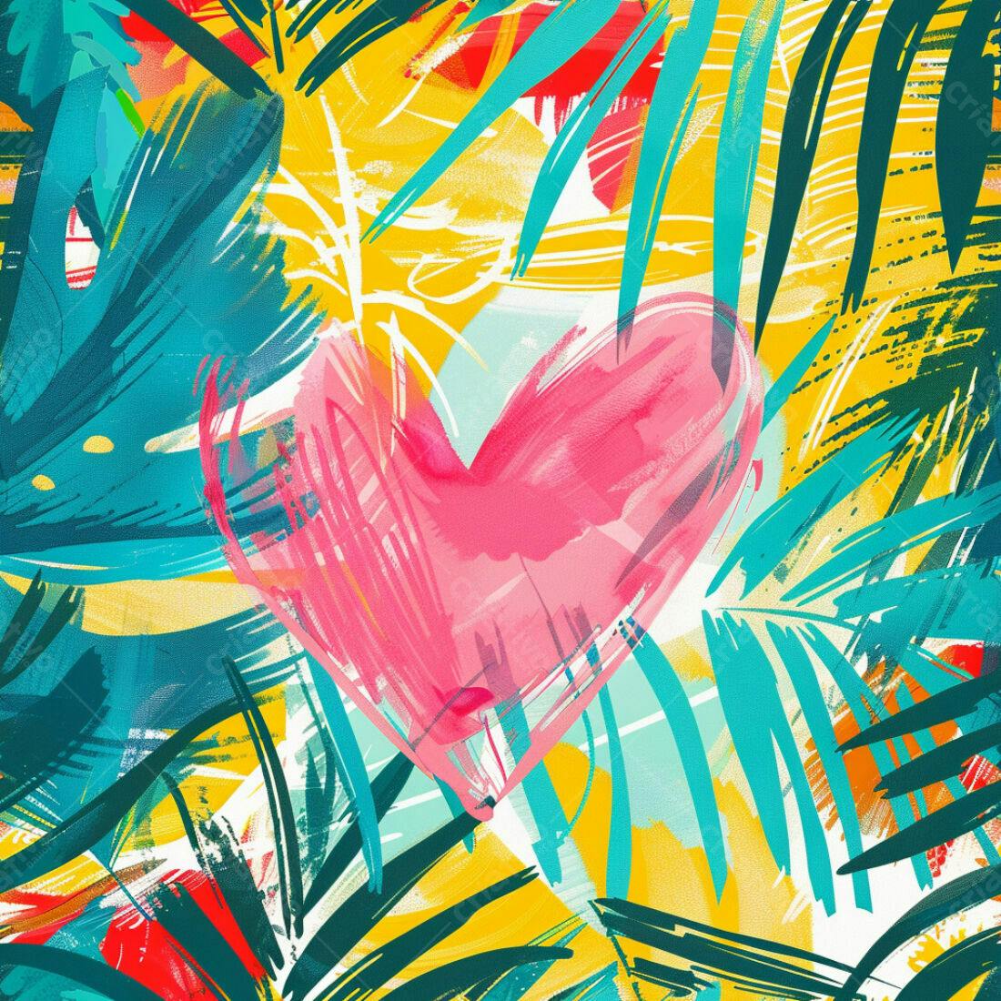 Textura Abstrata Tropical com Coração para Fundo
