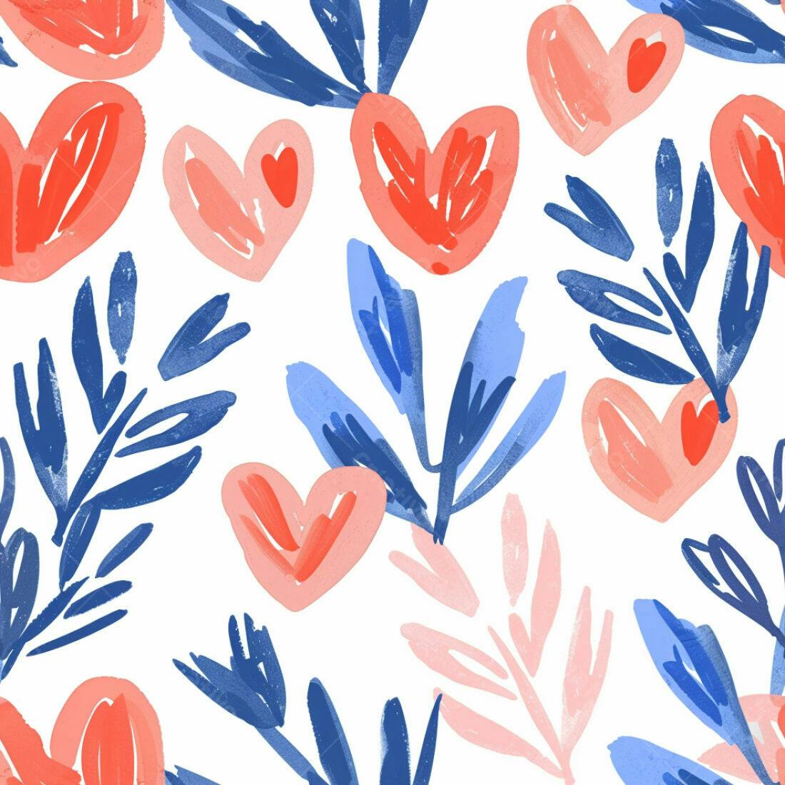 Textura floral corações e folhas para fundo