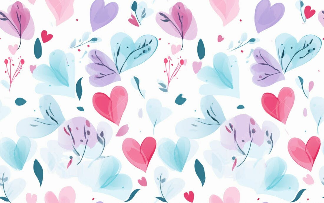 Textura floral romântica com corações para fundo