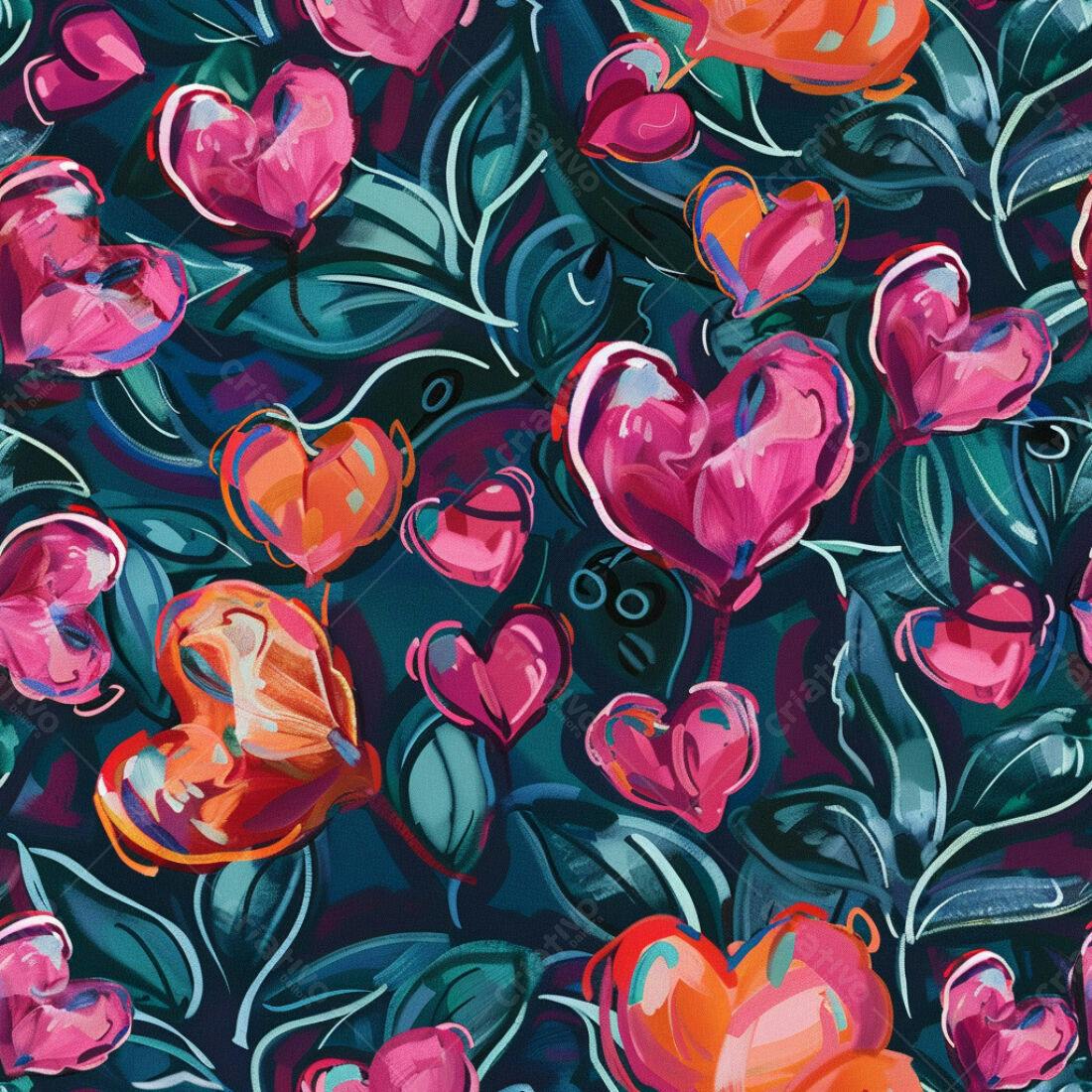 Textura floral corações vibrantes para fundo
