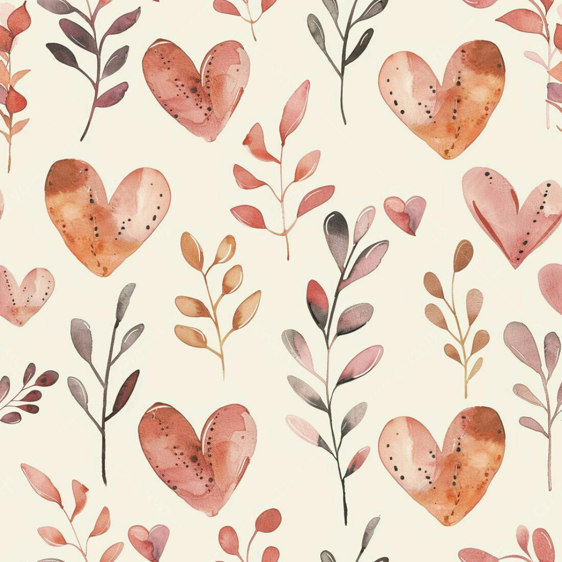 Textura floral corações e folhas para papel de parede