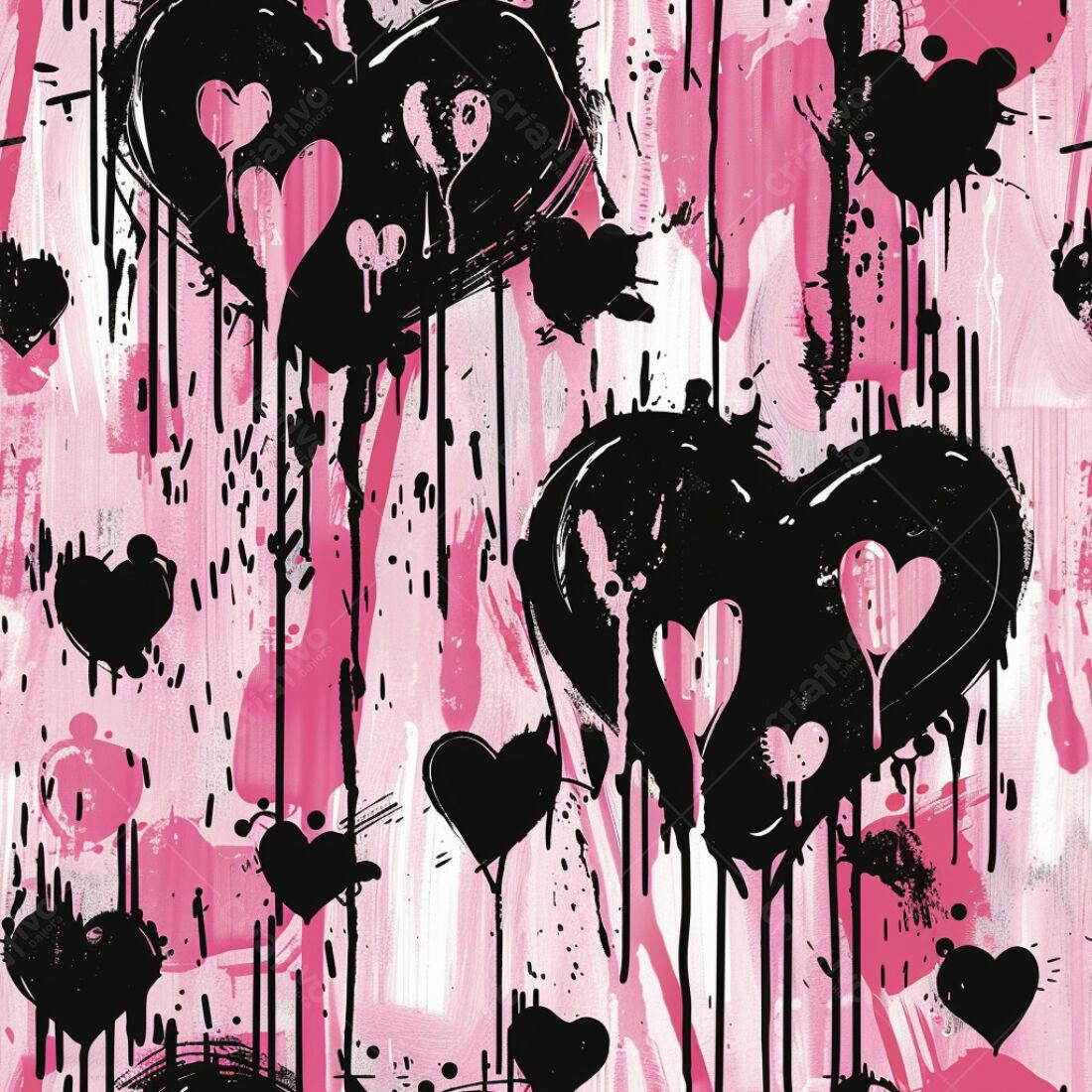 Textura Abstrata Corações Rosa e Preto para Fundo