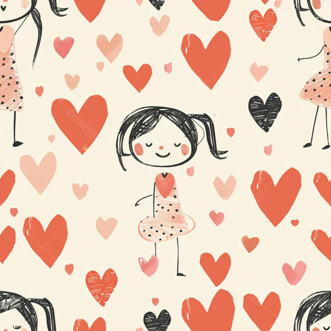 Textura Meninas e Corações para Papel de Parede