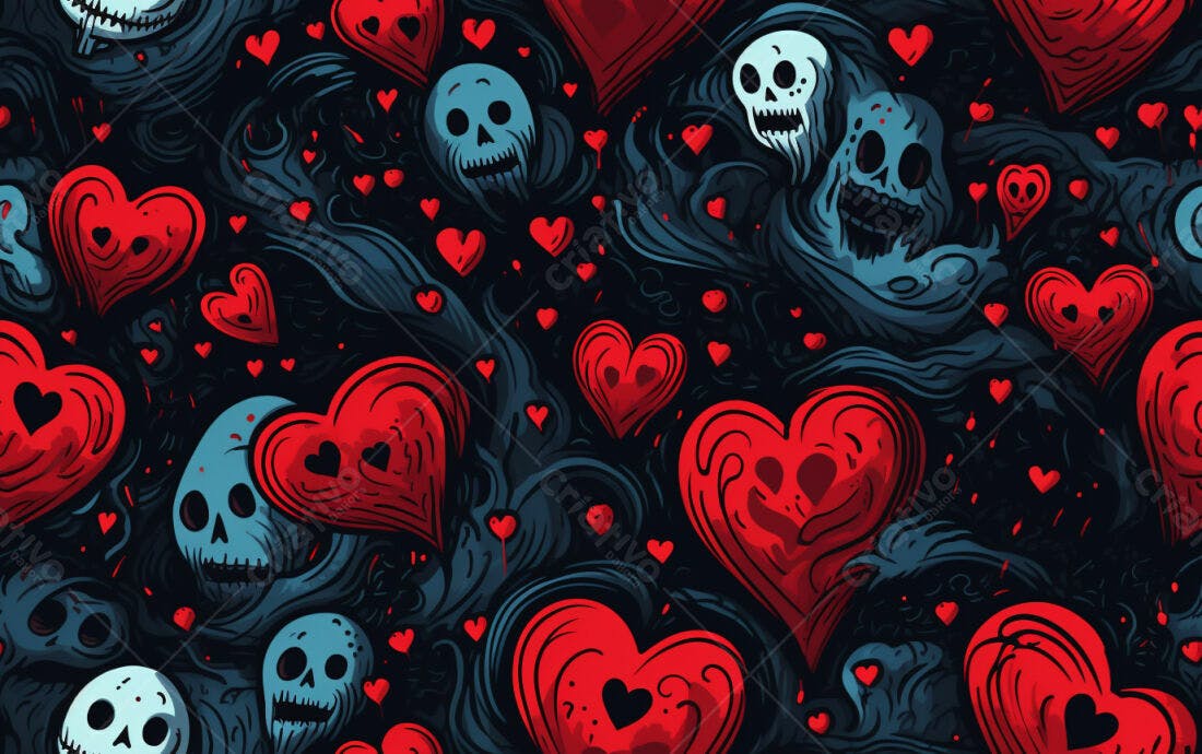 Textura corações e caveiras para fundo dark