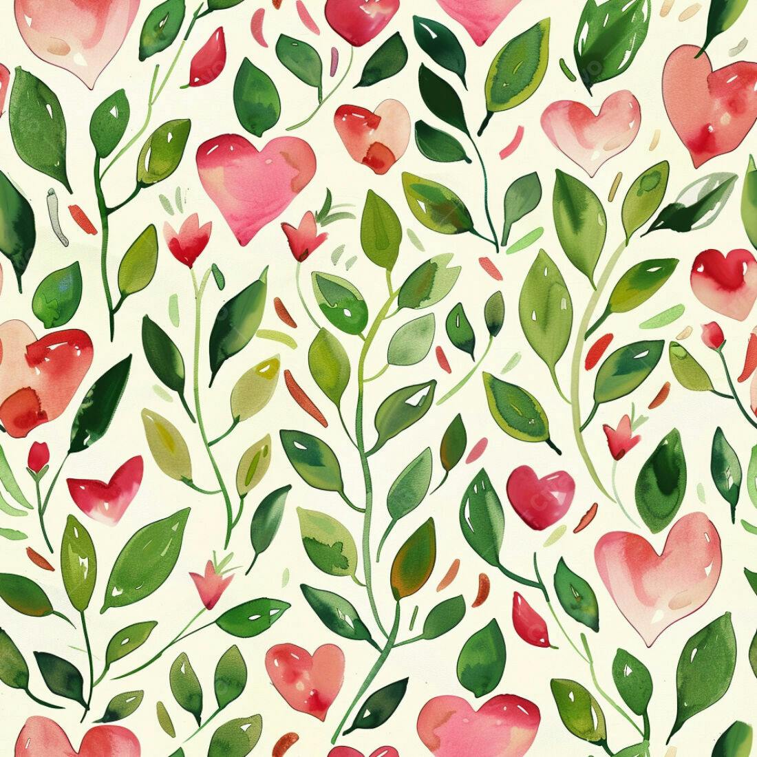 Textura floral corações verdes e rosas para fundo
