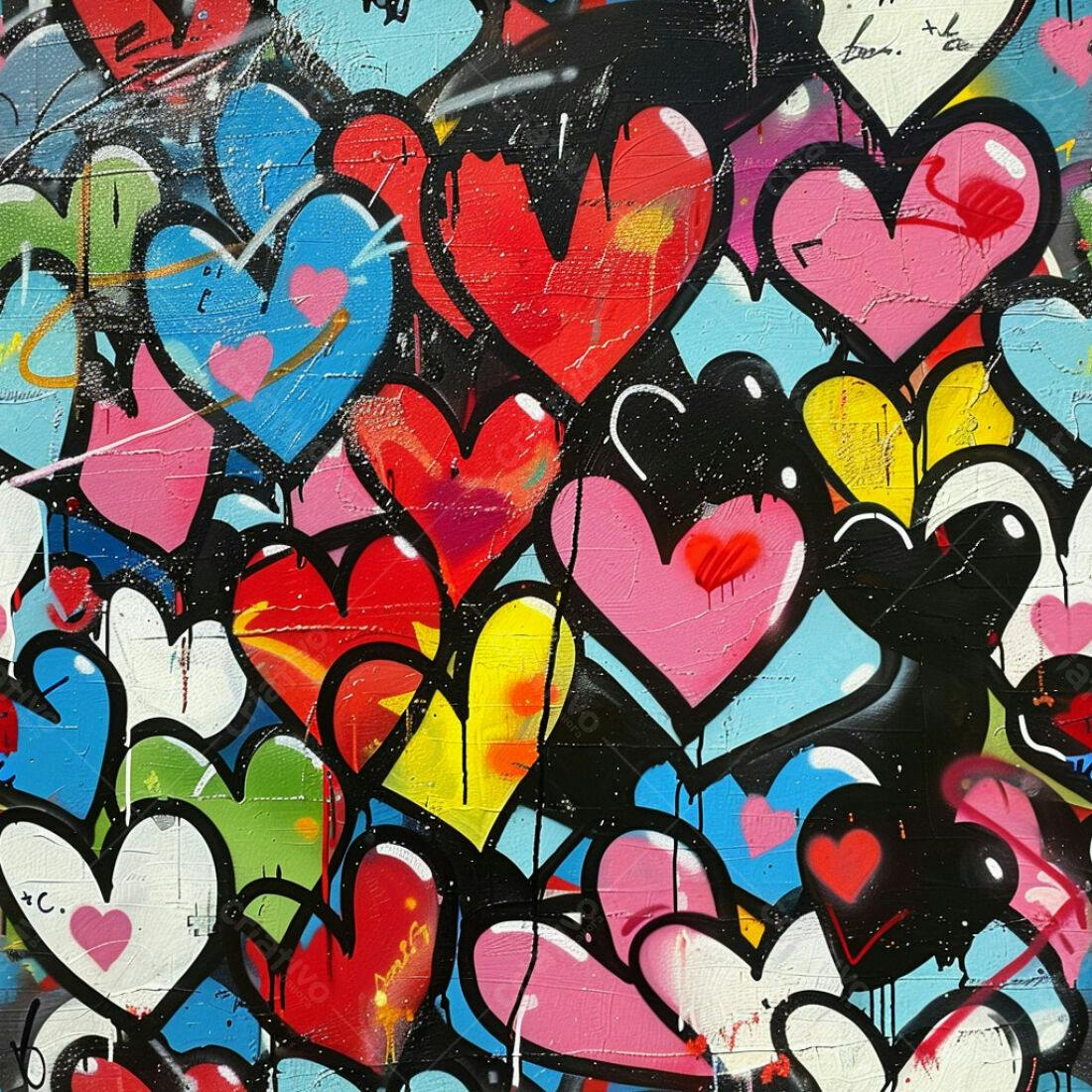 Textura Graffiti Corações Coloridos para Fundo