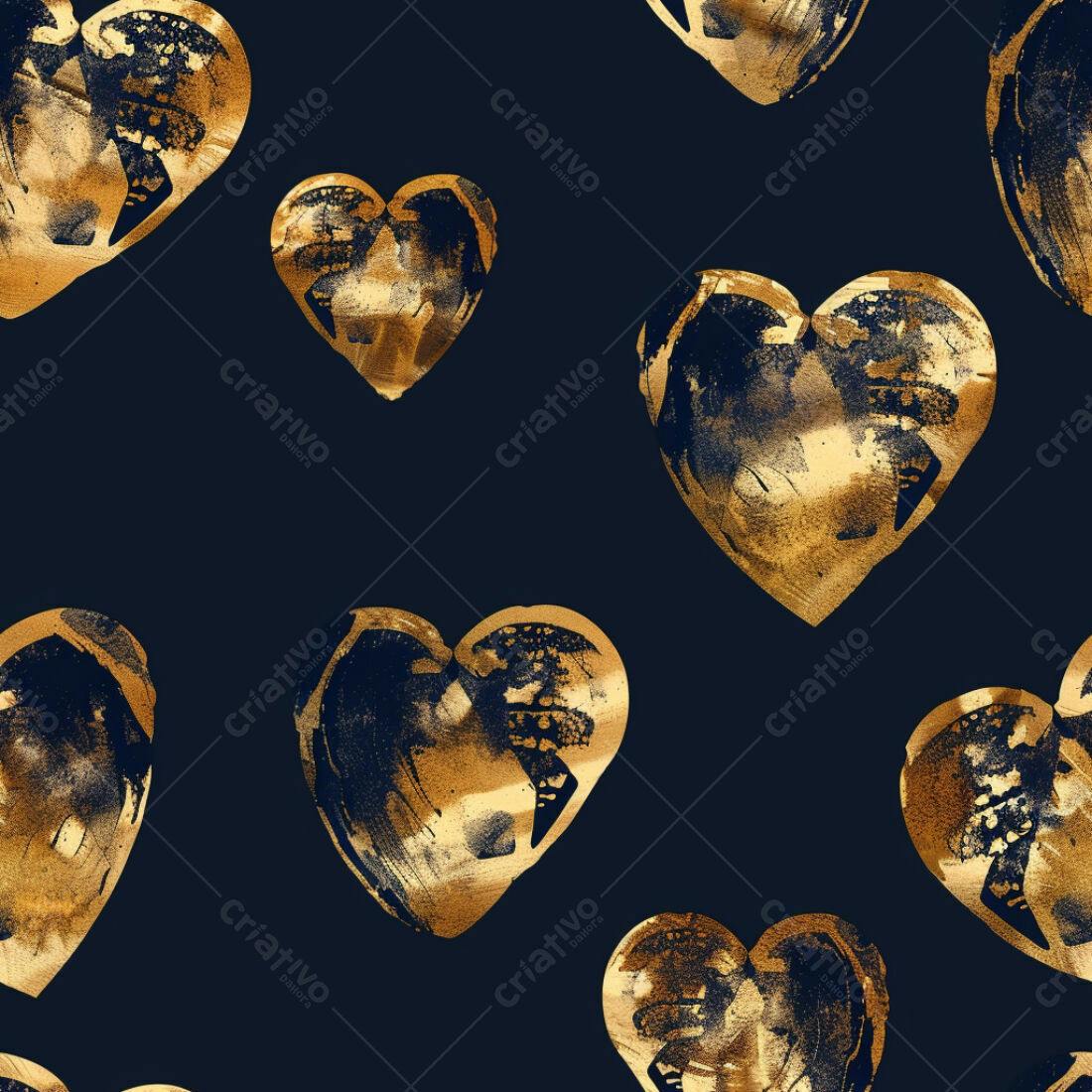 Textura corações dourado e azul para fundo