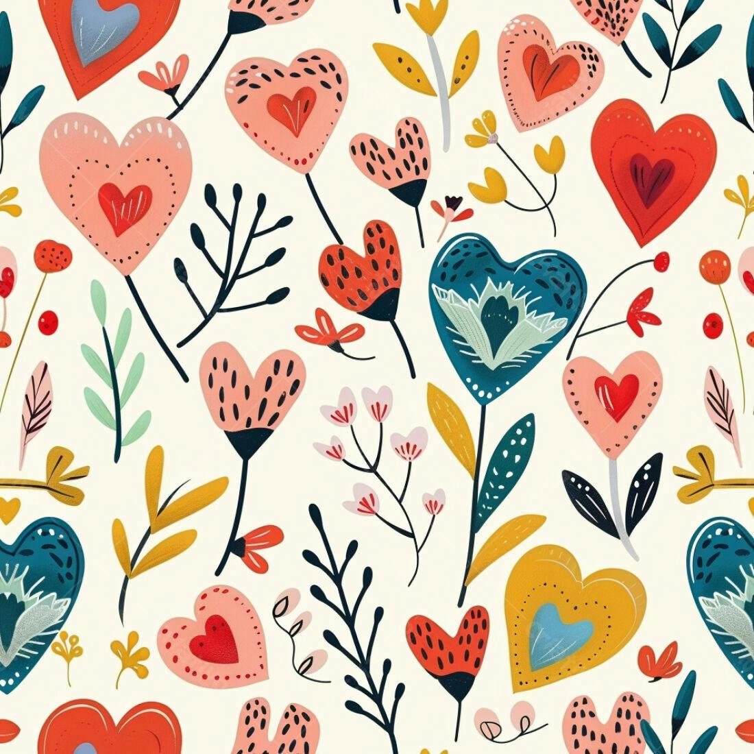 Textura floral corações coloridos para papel de parede
