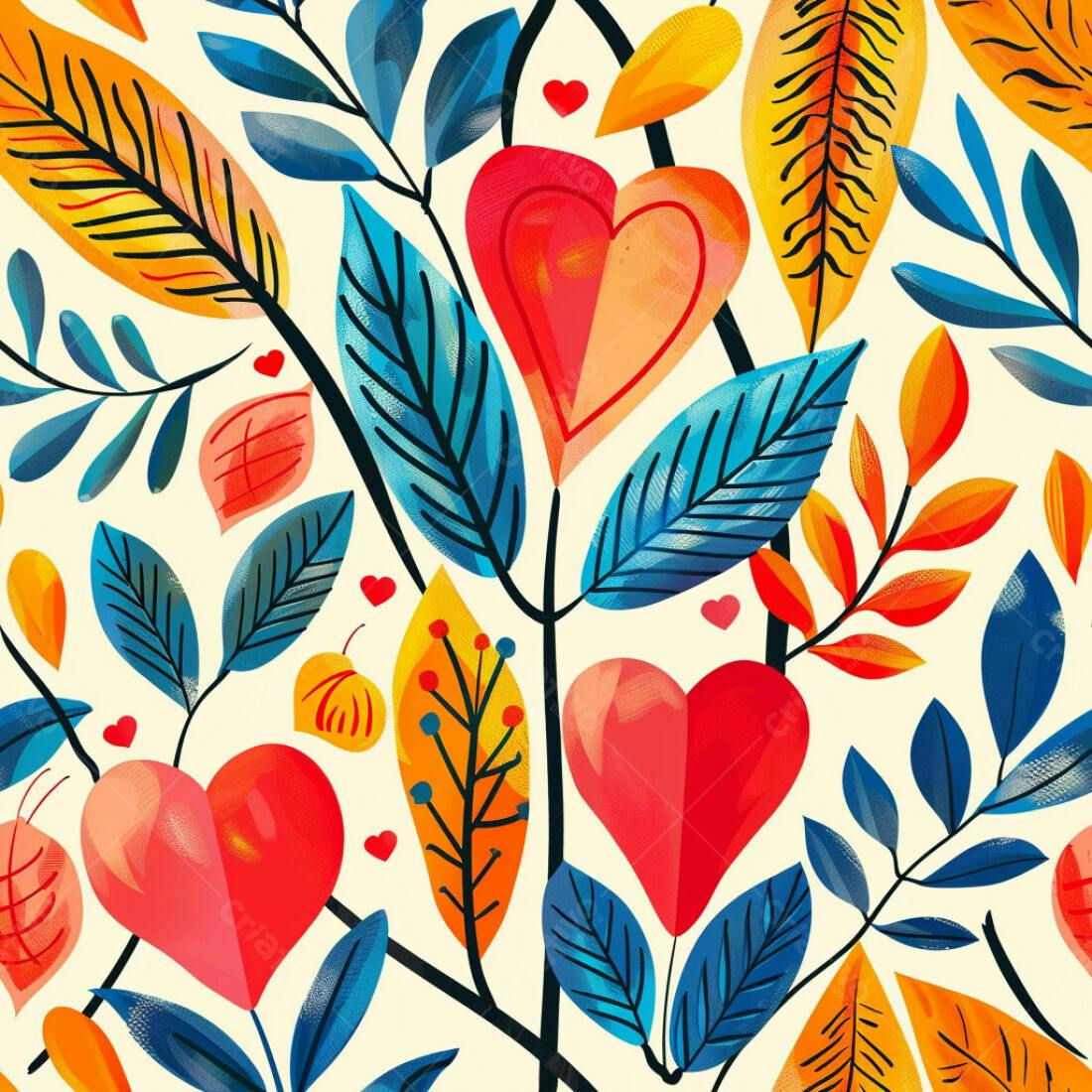 Textura floral corações e folhas para fundo