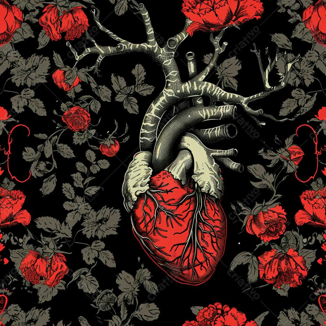 Textura floral coração vermelho para fundo escuro