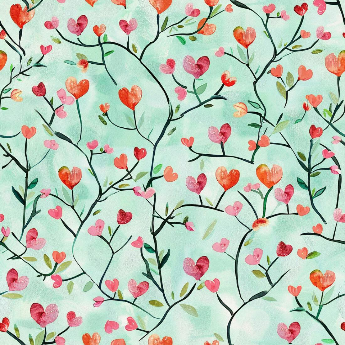 Textura floral romântica corações para papel de parede