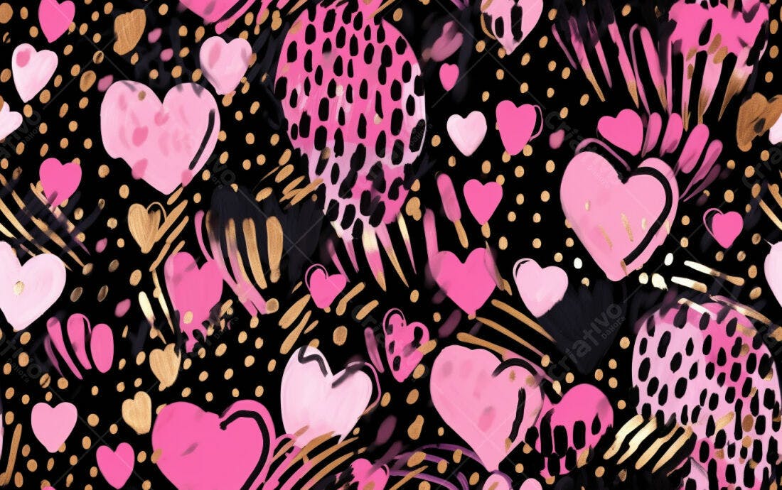 Textura corações rosa e dourado para papel de parede