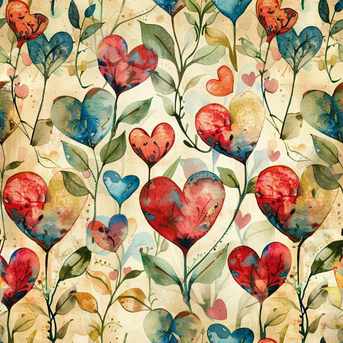 Textura floral corações aquarela para papel de parede