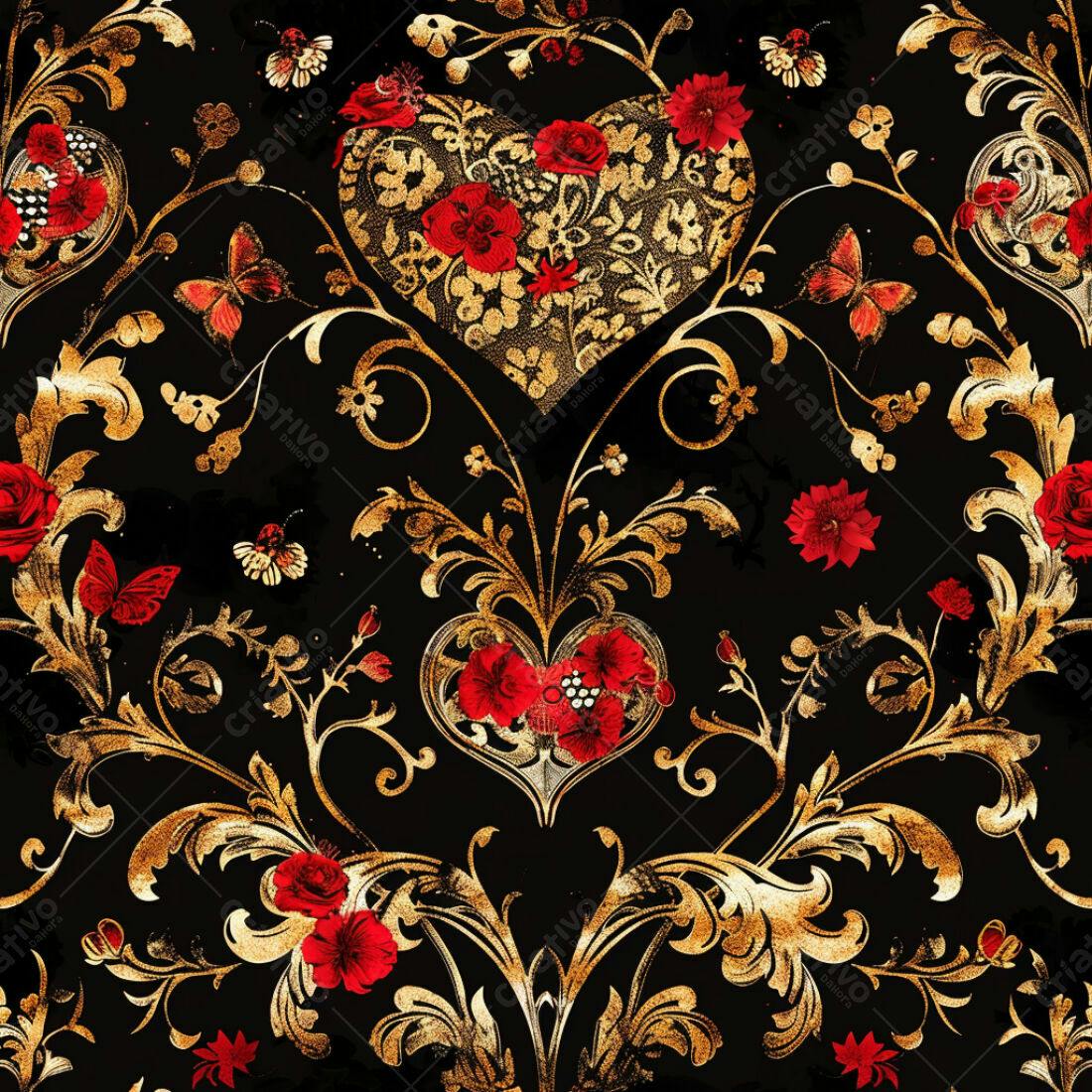 Textura floral barroca vermelho e dourado para papel de parede