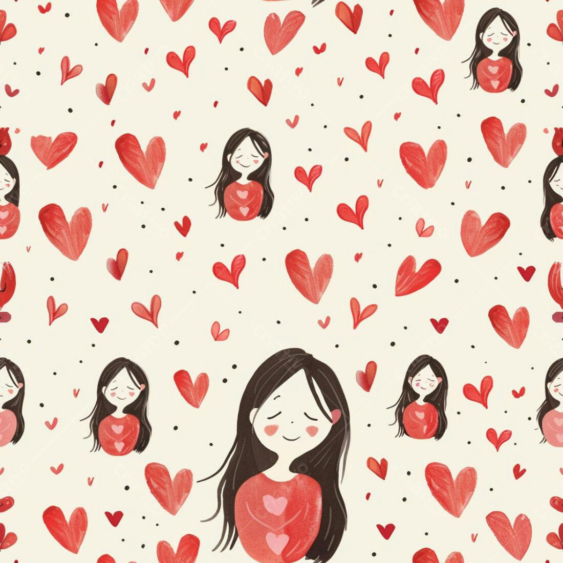 Textura Amorosa com Meninas e Corações para Fundo