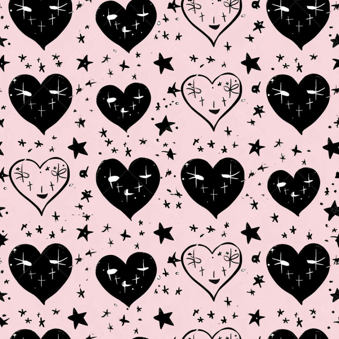 Textura Padrão Corações e Estrelas para Fundo