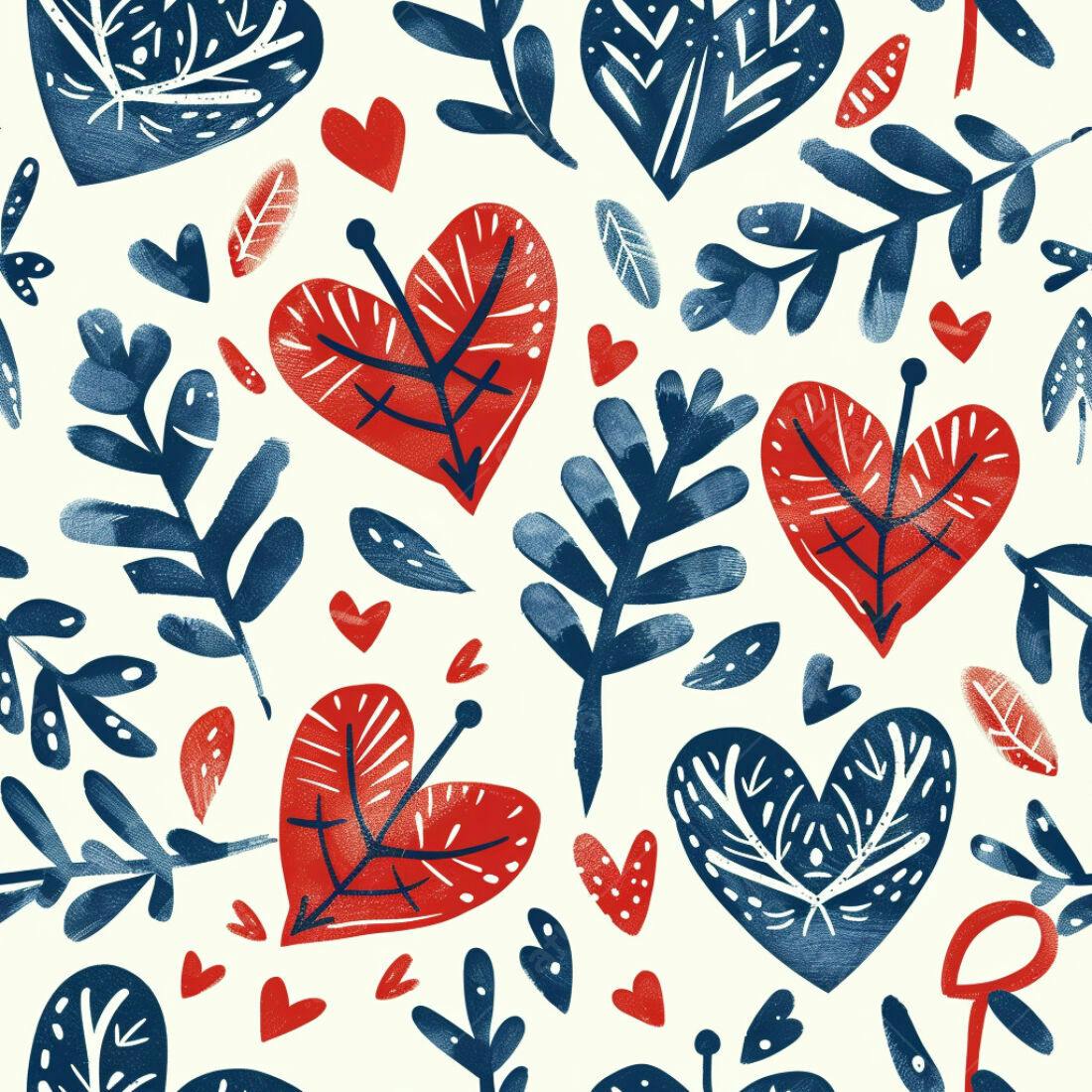 Textura floral corações vermelho e azul para fundo