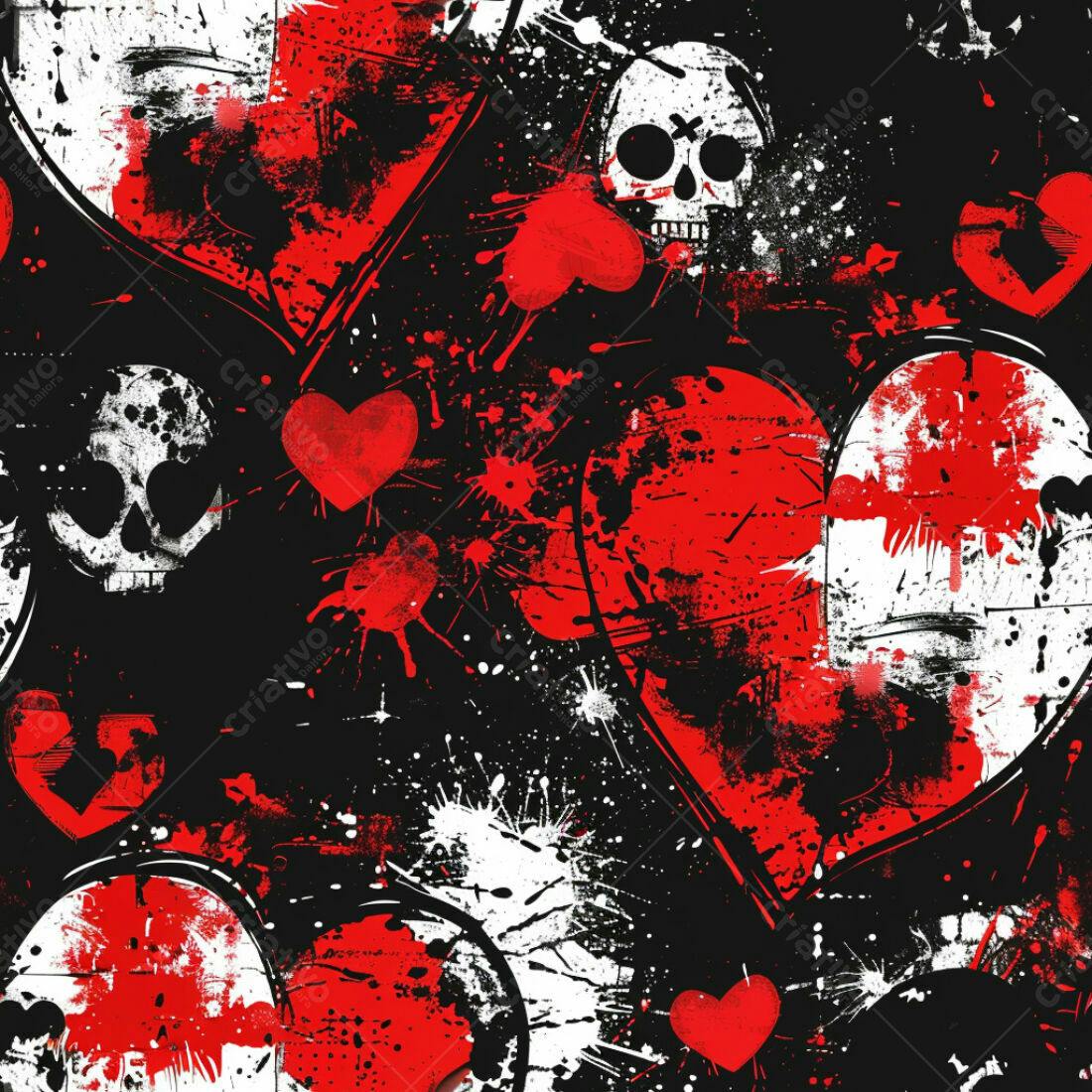 Textura grunge corações e caveiras para fundo
