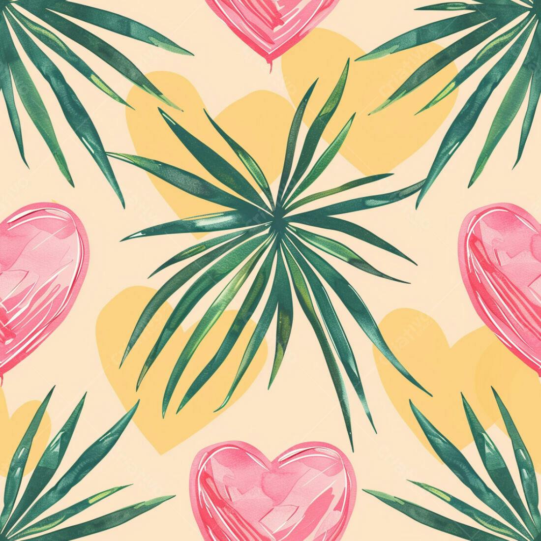 Textura Tropical com Corações e Folhas para Fundo