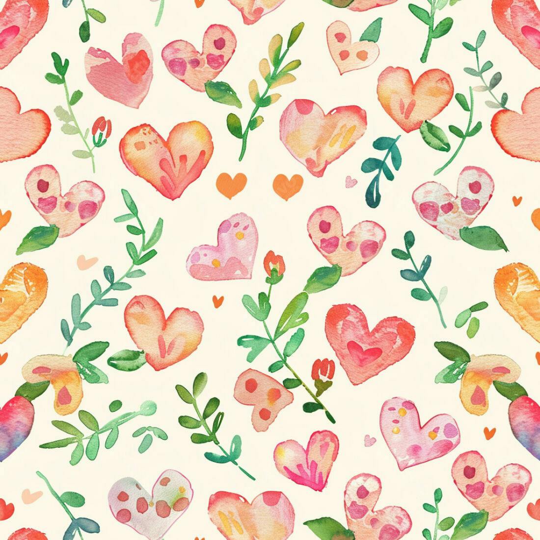 Textura floral corações aquarela para papel de parede