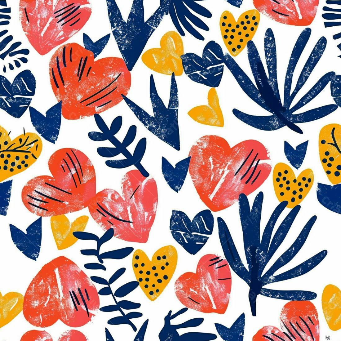 Textura floral corações e folhas para fundo