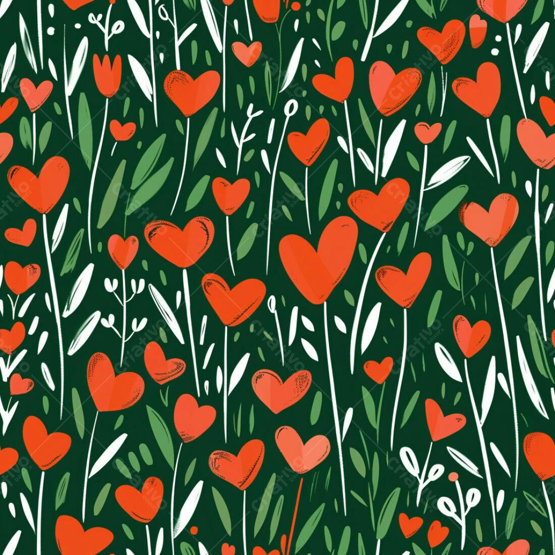 Textura Flores Corações Vermelhos para Fundo Romântico