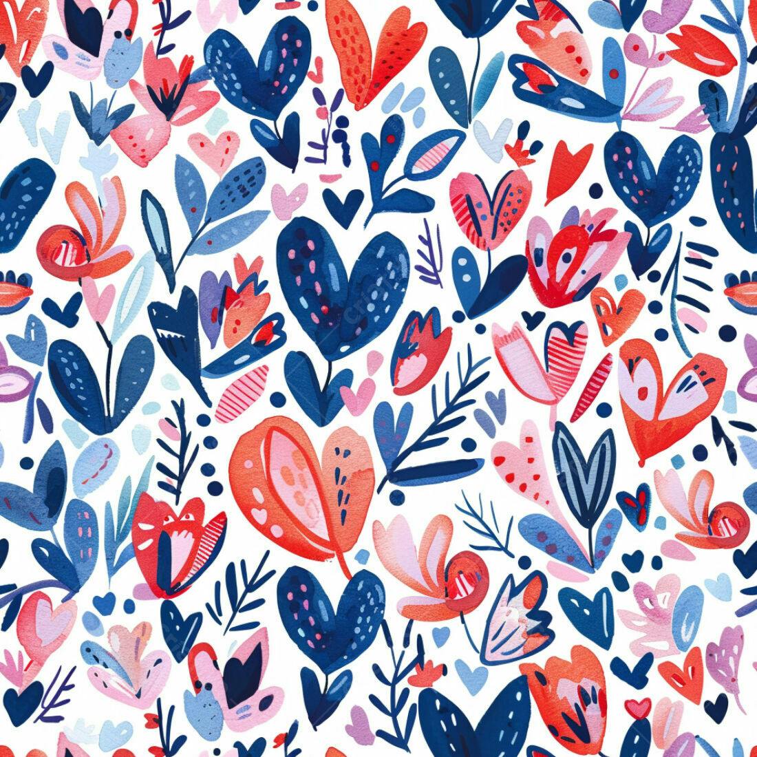 Textura Floral Vermelha e Azul para Fundo