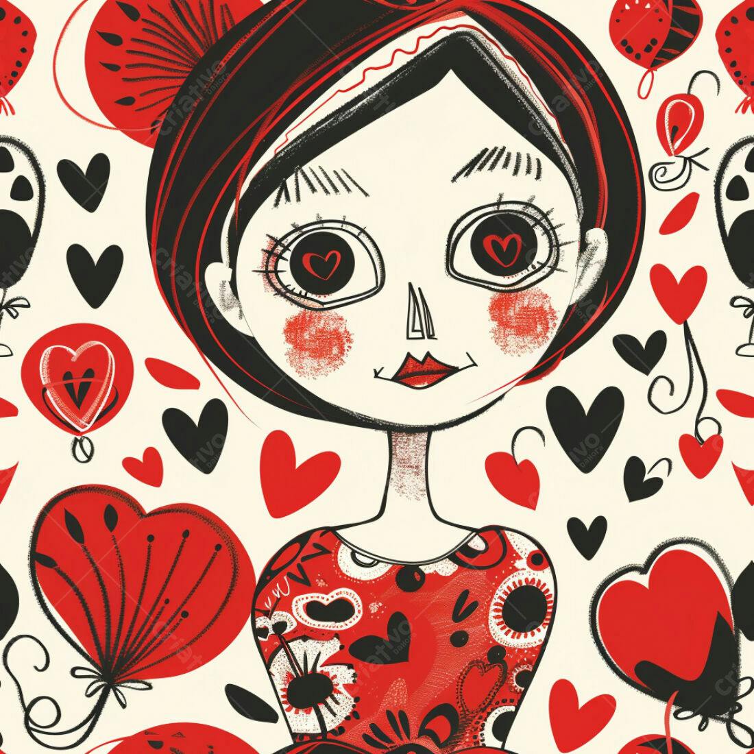 Textura Menina com Balões Vermelho e Preto para Fundo