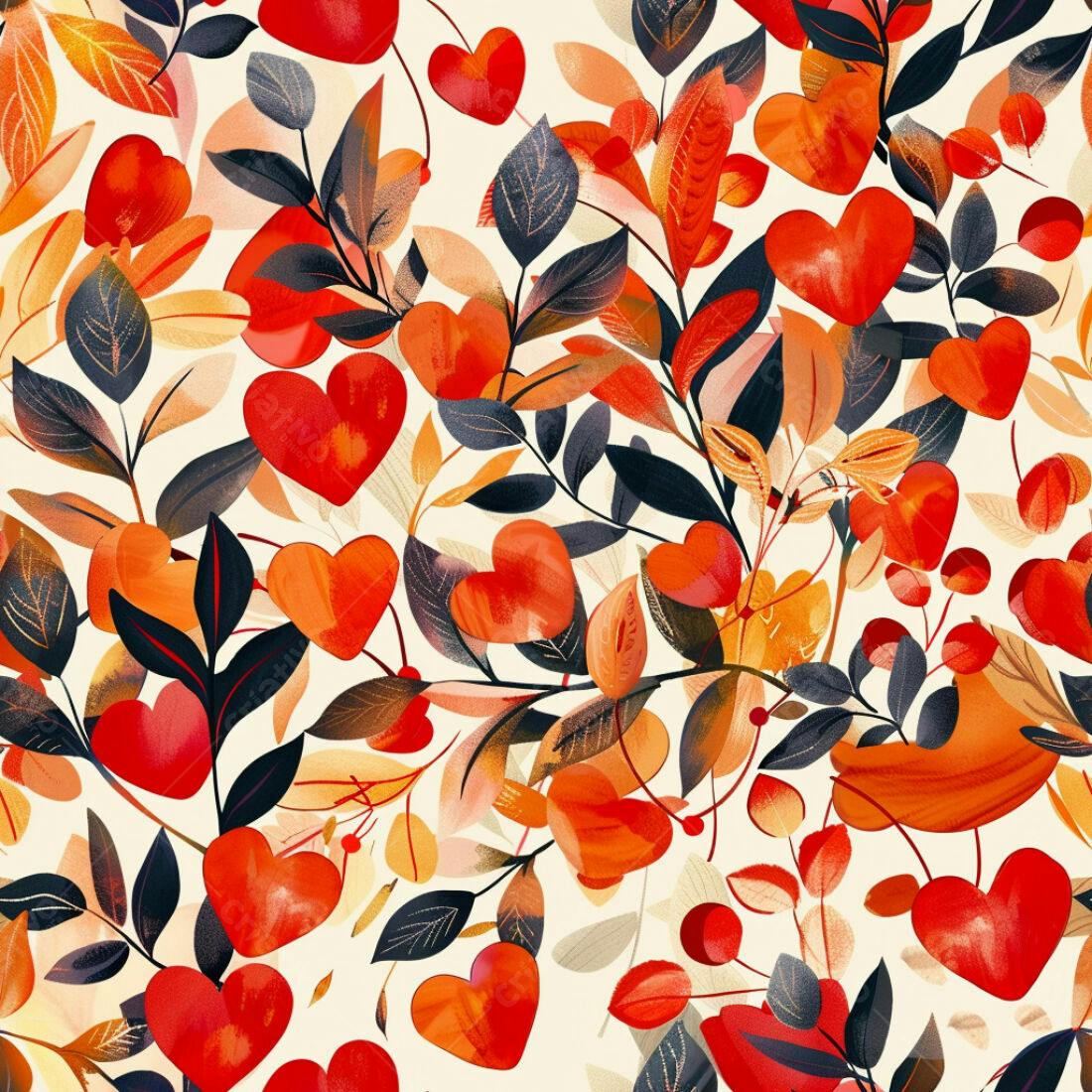 Textura floral corações vermelhos para papel de parede