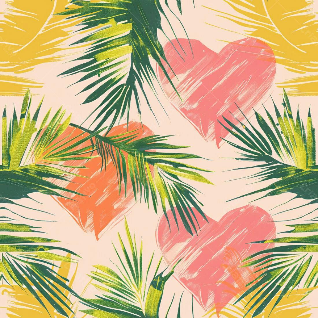 Textura Tropical Folhas e Corações para Fundo