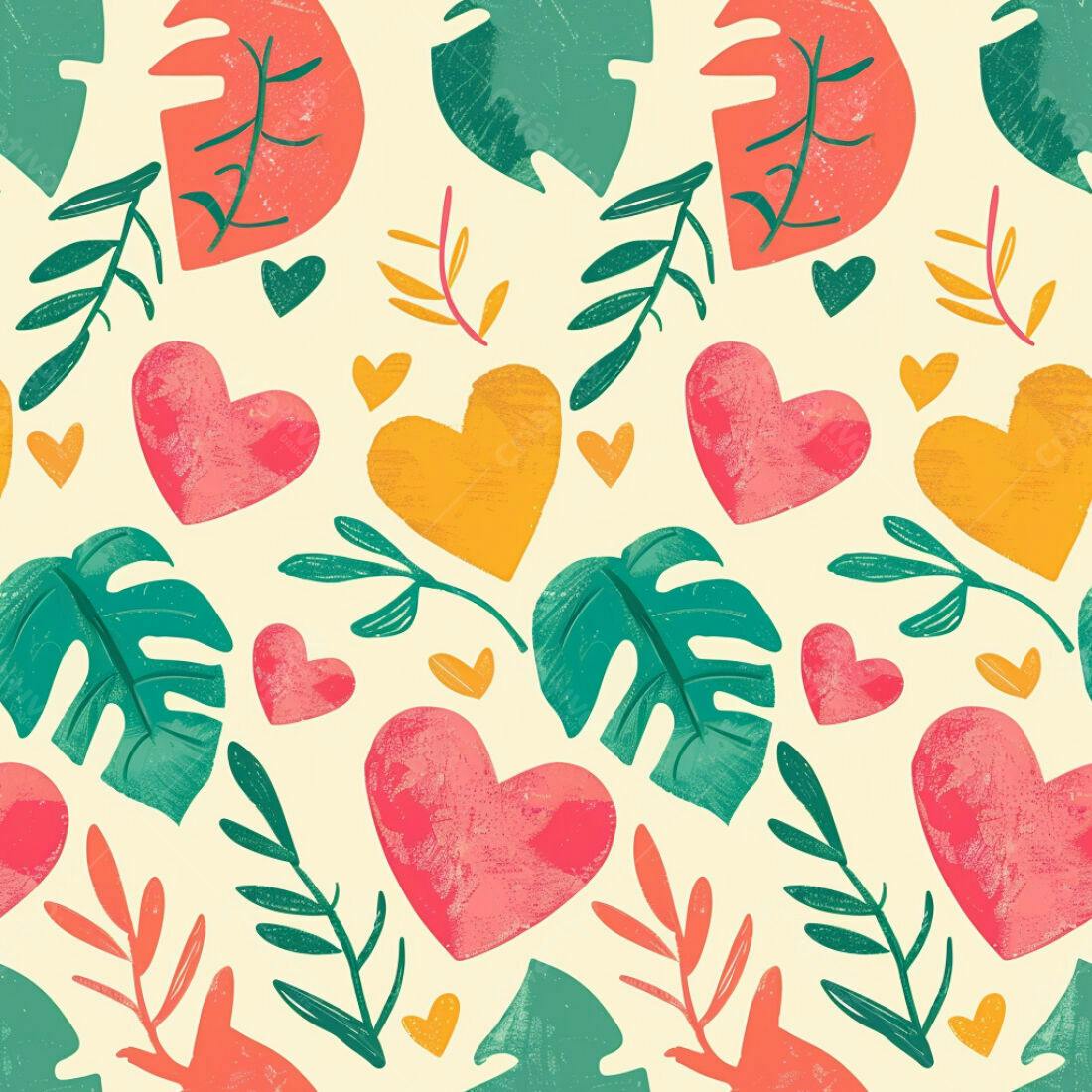 Textura floral corações e folhas para fundo