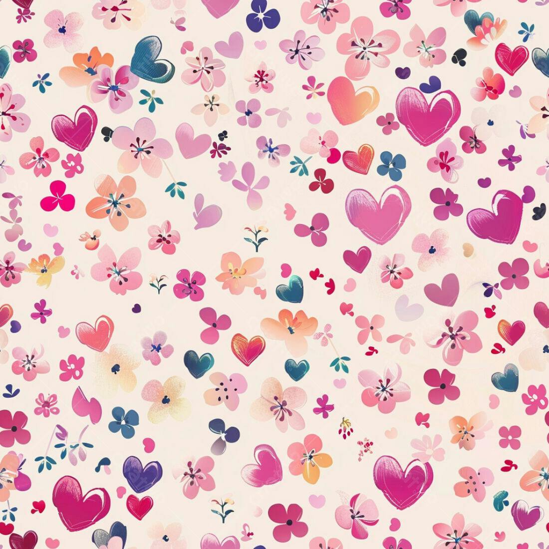 Textura Flores e Corações para Fundo Romântico