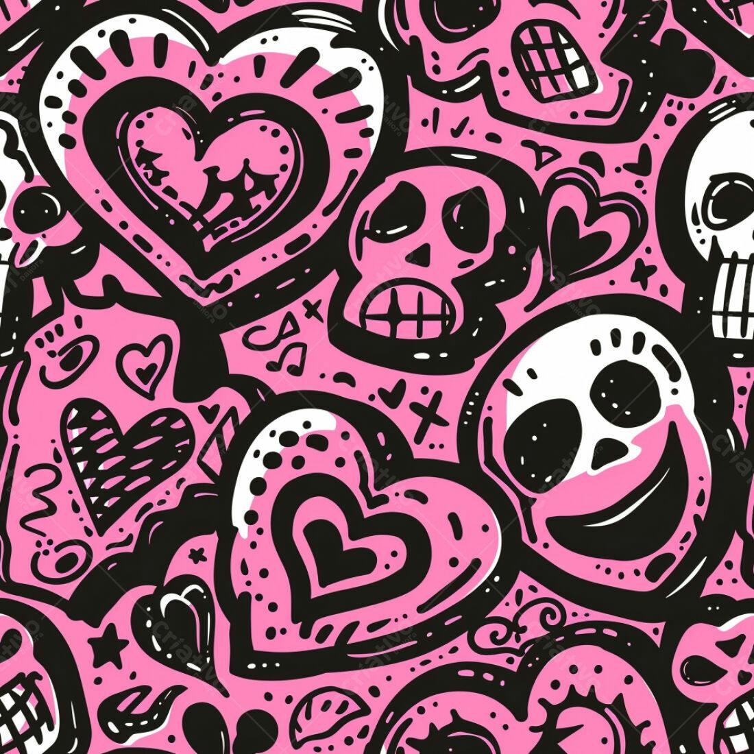 Textura caveira e coração rosa para papel de parede