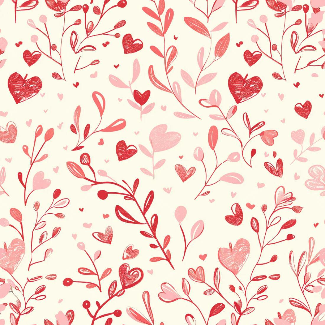 Textura floral romântica com corações para papel de parede