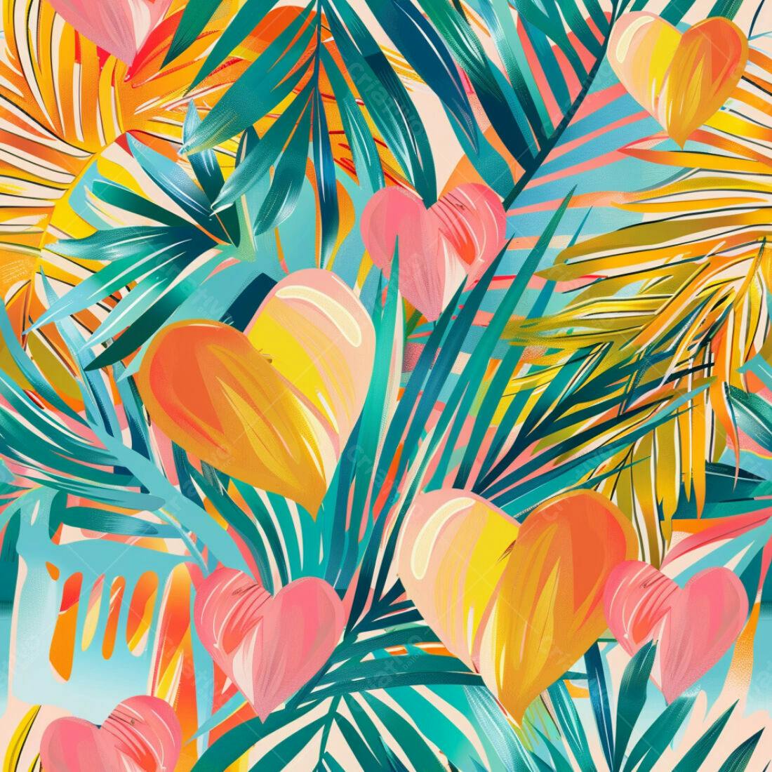 Textura Tropical com Corações para Fundo
