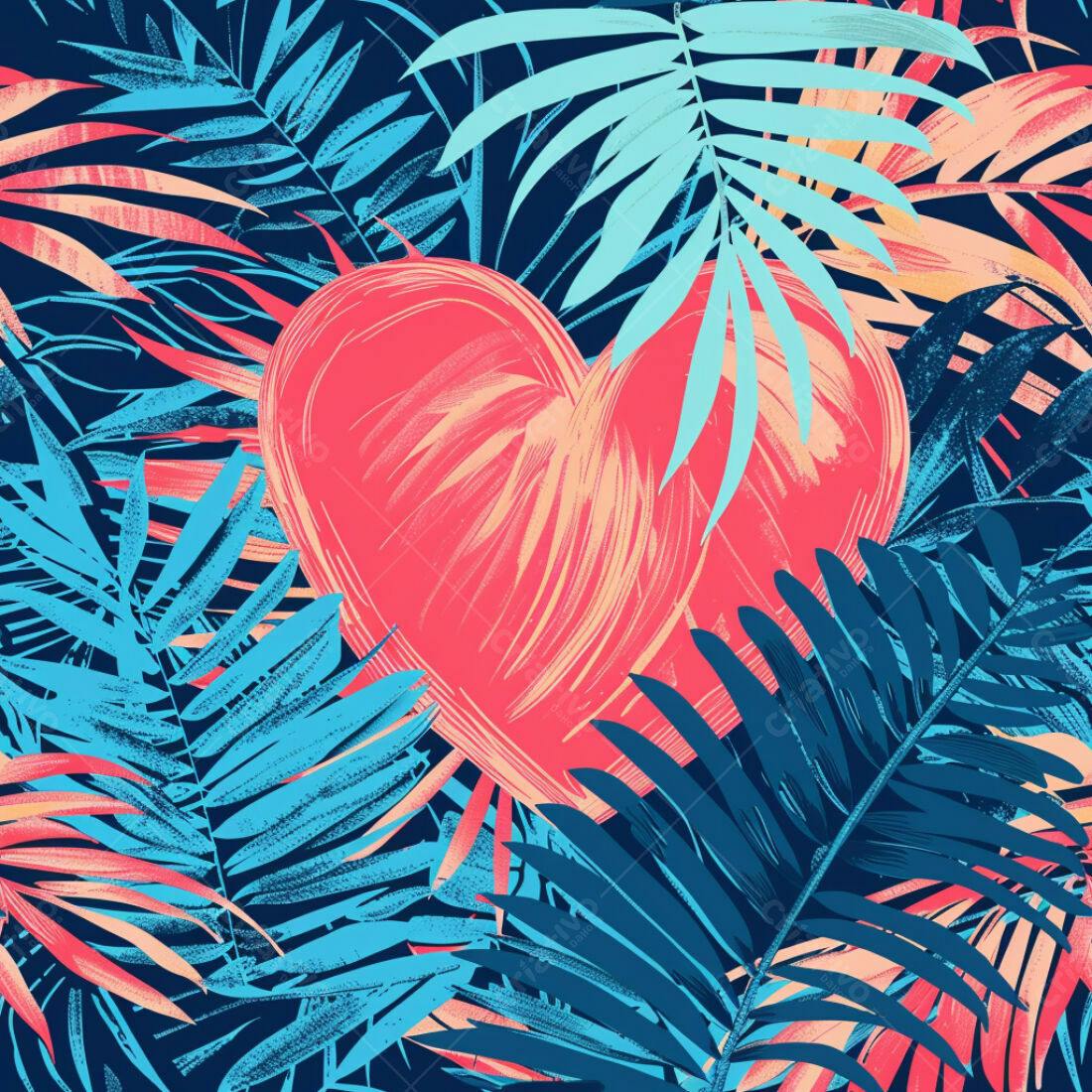Textura Folhagem Tropical Rosa e Azul para Fundo