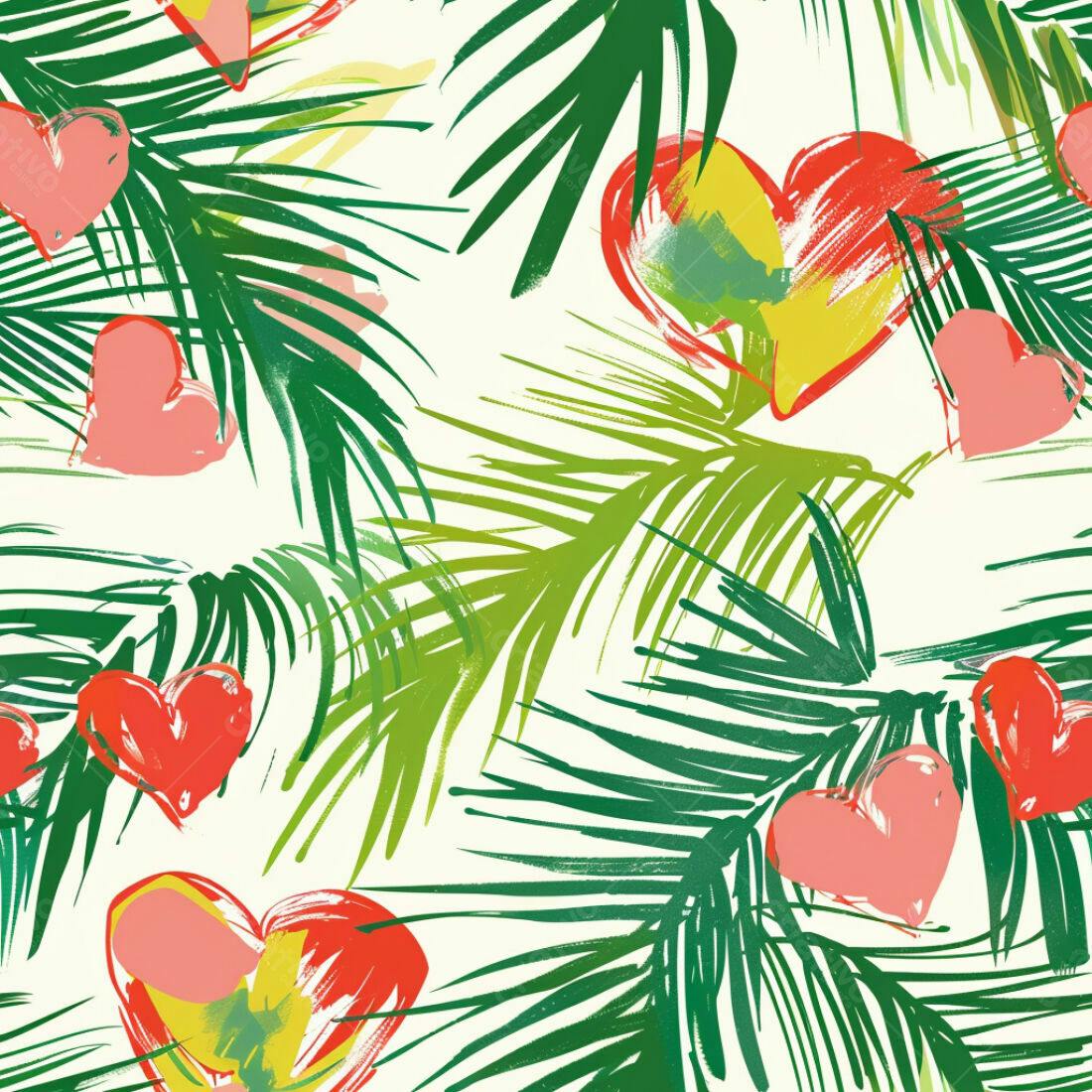 Textura Tropical com Corações para Fundo