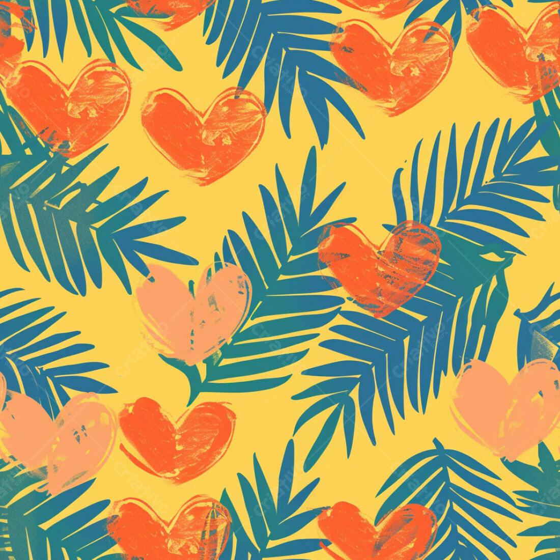 Textura Tropical com Corações e Folhas para Fundo