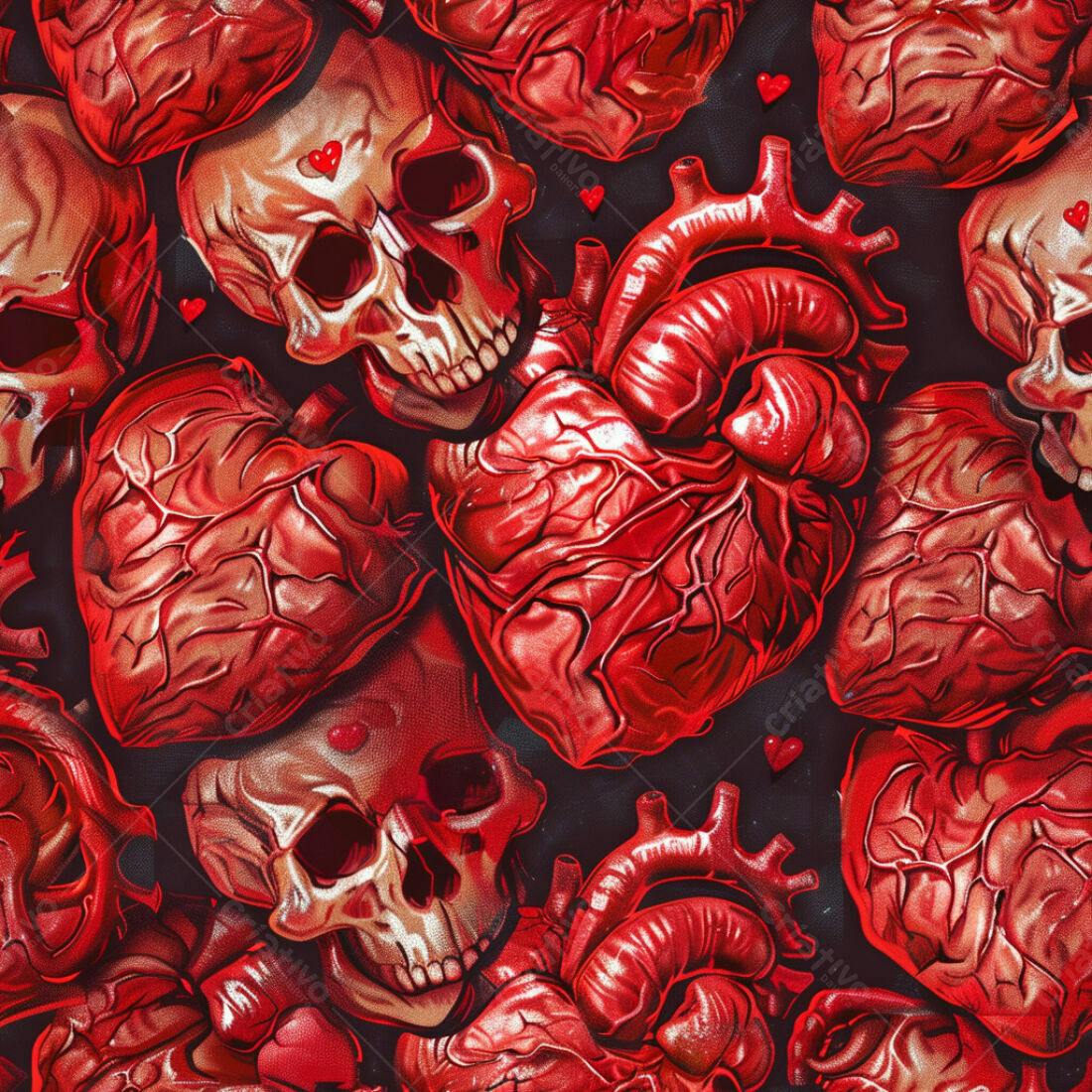 Textura Caveira e Coração para Fundo Gótico