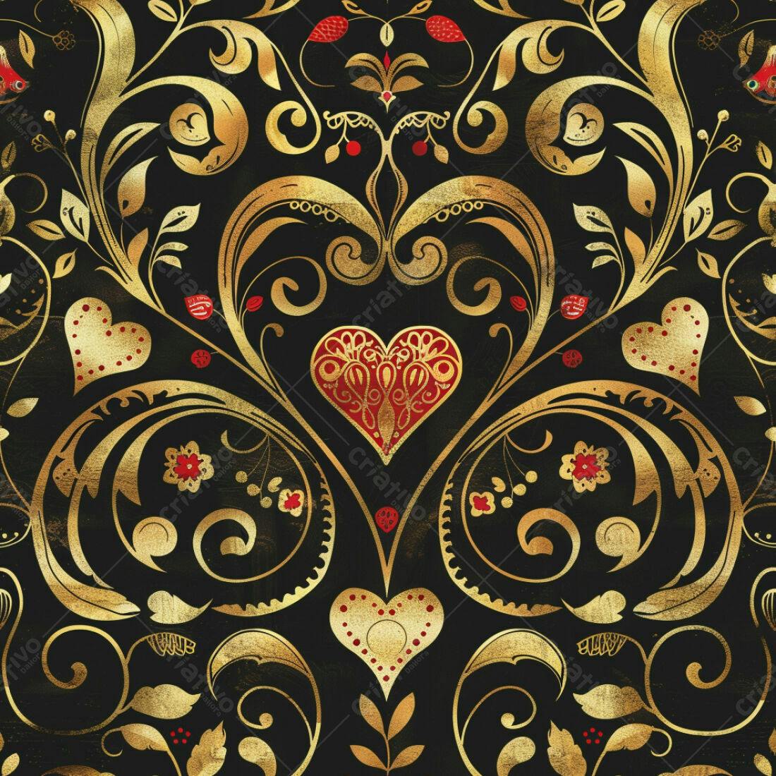 Textura fundo floral dourado e vermelho para papel de parede