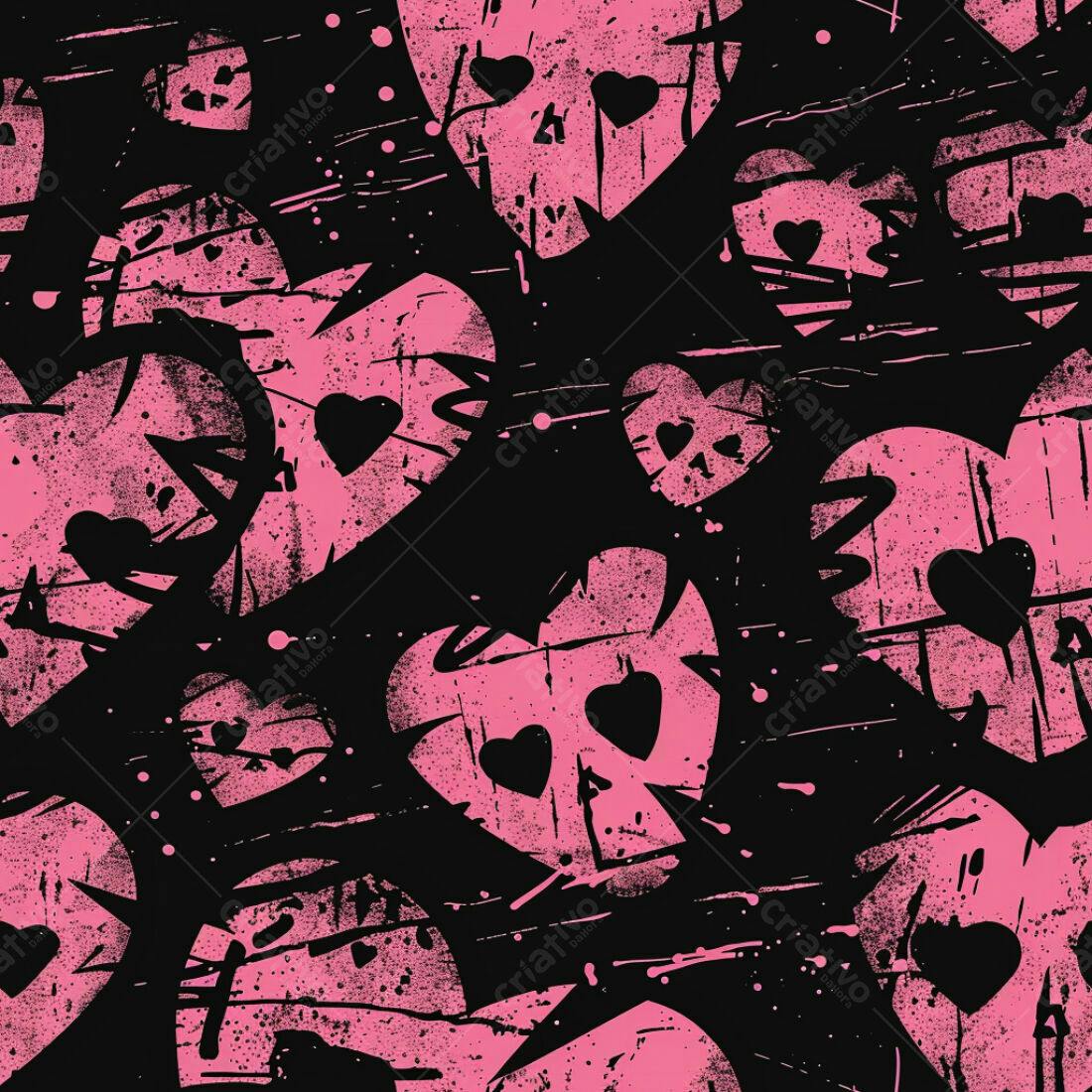 Textura caveiras e corações pink para fundo grunge