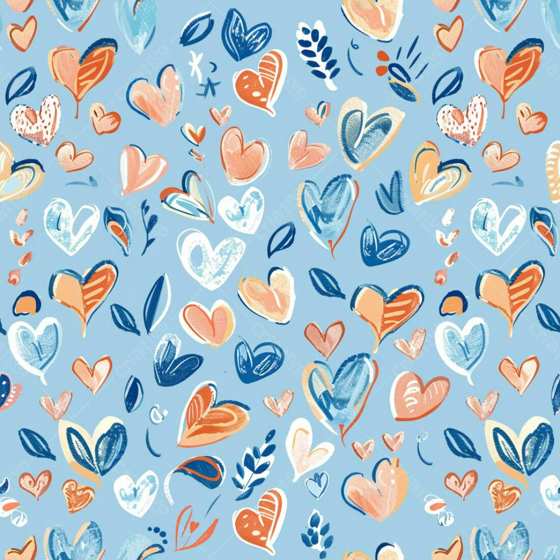 Textura corações azul e laranja para papel de parede